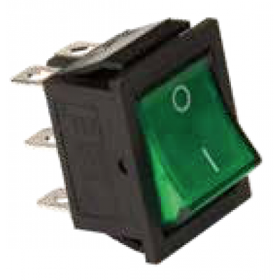 Interruptor luminoso verde tecla ancha 16 Amp 250V